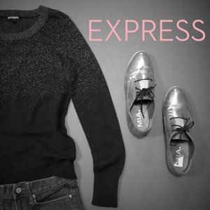 Express Black Crew Neck Fitted Top Classy Sweater